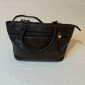 Black Women's Leather Tote Bag with Gold Accents